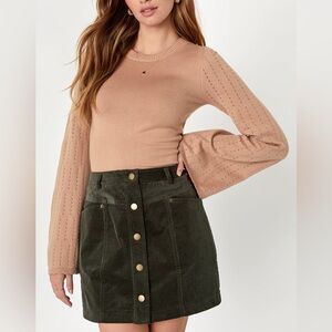 Lulus Charming Feeling Olive Green Corduroy Mini Skirt size Large
